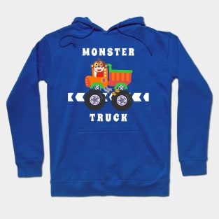 Cartoon vector of monster truck with little animal driver. Hoodie